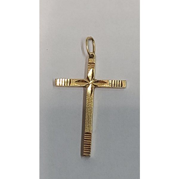 10K Yellow Gold Cross Starburst Engraved Pendant - Weight: 0.9g