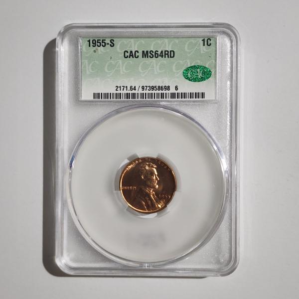 CAC MS64RD Graded 1955-S United States Wheat Penny