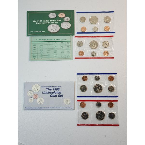 United States Mint 1998 and 1993 Uncirculated Coin Sets 