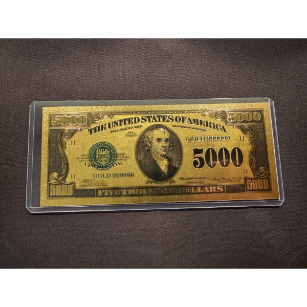 $5,000 Dollar Gold Back 999999 24k Gold Note In Mint Condition In Protective Holder