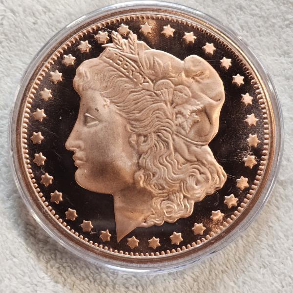 5 oz .999 Fine Copper Bullion Round featuring the historic Morgan Dollar design