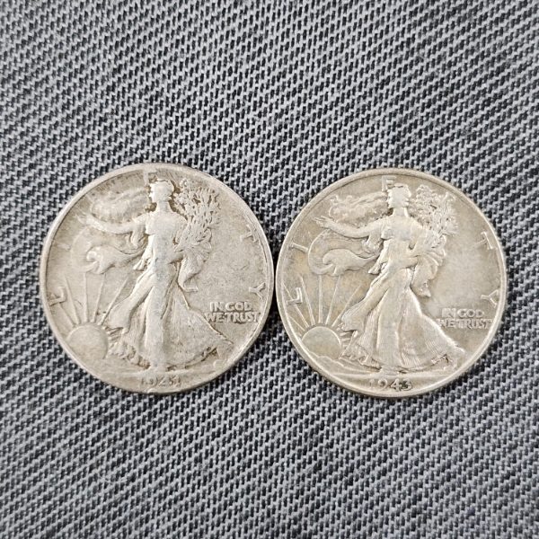 Two United States 90% Silver Walking Liberty Half Dollars ~ $1.00 Face Value
