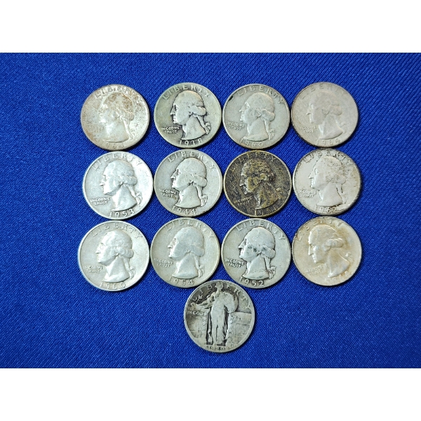 Assorted Year U.S. Silver Quarters - Including 1929 Standing Liberty Quarter FV: $3.25