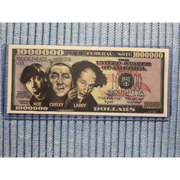 Vintage Three Stooges Million Dollar Bill In Protective Holder - Mint Condition
