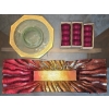 Image 1 : 23" Long Italian Glass Platter with 9 Napkin Rings and Green & Gold Plate