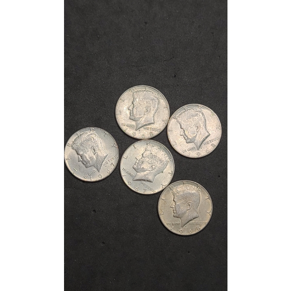 (5) 1967/1968 40% Silver Kennedy Half Dollars - Face Value: $2.50