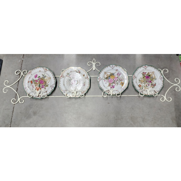 Rustic Metal Hanging Display with Decorative Plates - About 55in Long