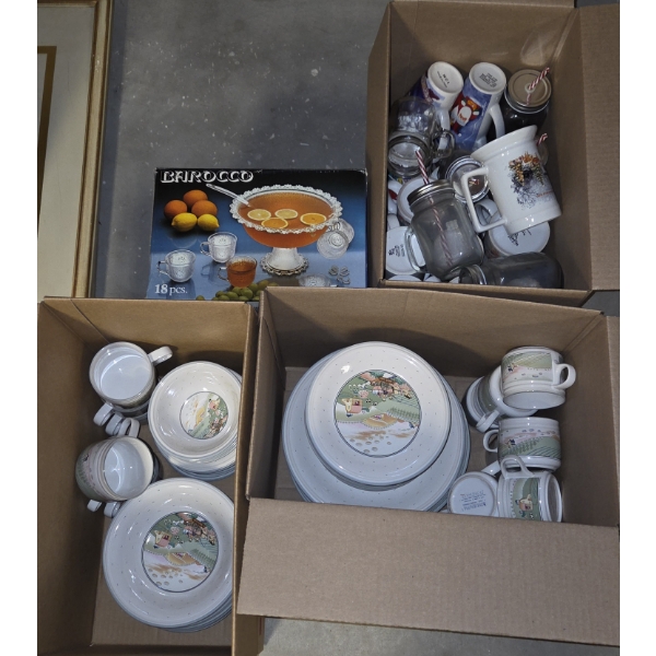 *Pick Up At Mantua Home-No Shipping Available* Like New Farm Print Matching Dish Set, Vintage Punch 