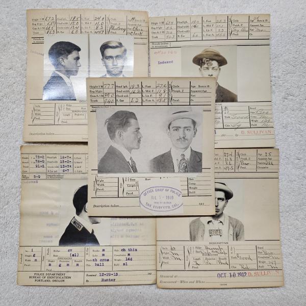 INTERESTING!!! Collection of 5 Antique MUGSHOT Bertillon Criminal Booking Sheets