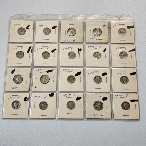 $2.00 Face Value of Assorted Years 90% Silver Mercury Dimes 