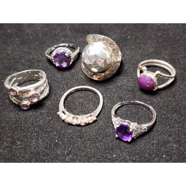 Gorgeous Sterling Silver Rings Ft. Purple Star Ruby & Other Purple Stones - Total Weight: 23 Grams