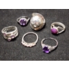 Image 1 : Gorgeous Sterling Silver Rings Ft. Purple Star Ruby & Other Purple Stones - Total Weight: 23 Grams