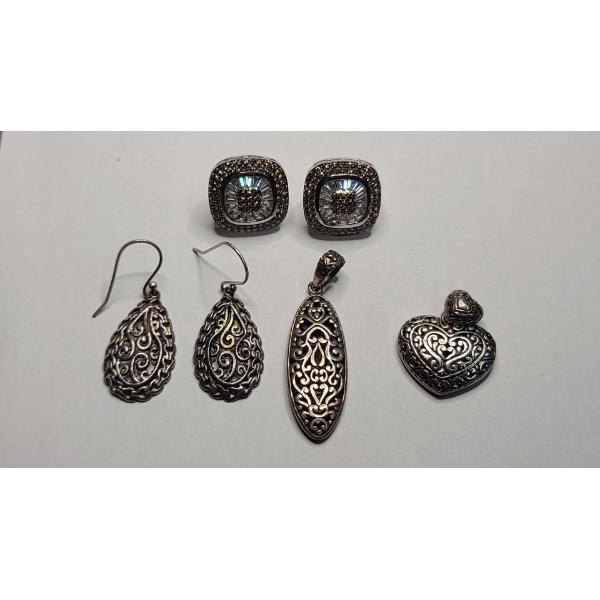 Sterling Silver Earrings & Pendants - Total Weight: 18.1g