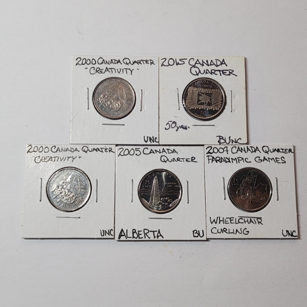 Lot of 5 Assorted Canadian Commemorative Quarters - BU/U