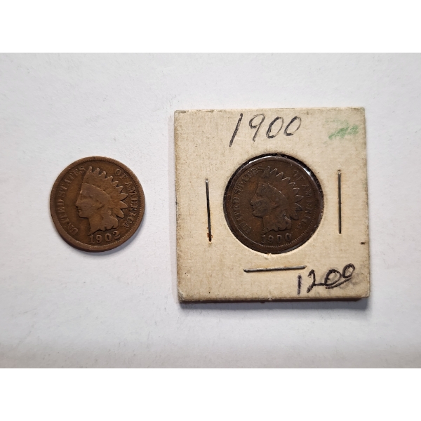 Two Indian Head United States Pennies ~ 1900 & 1902 ~ Both Great For Any Collector!