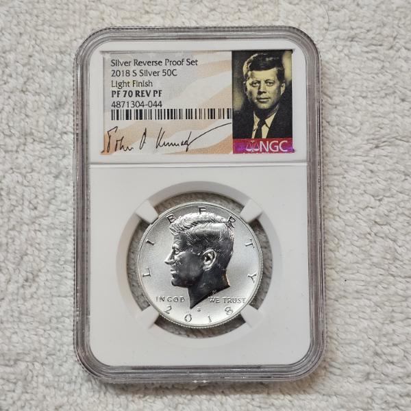 2018-S 90% Silver Kennedy Half Dollar (Light Finish variety) graded PF 70 Reverse Proof by NGC