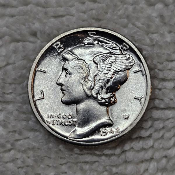 90% Silver 1942 United States Mercury Dime FV: $.10