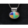 Image 2 : Sterling Silver Colorful Inlay Pendant Necklace - 24in - TW: 24.2g