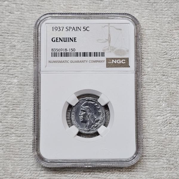 1937 Spain 5C Genuine NGC Certified Coin