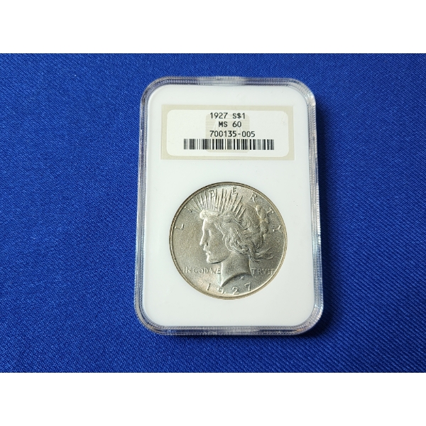 RARE 1927 Silver Peace Dollar NGC MS 60