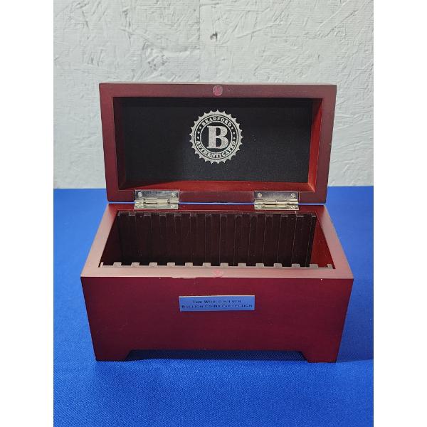 The World Silver Bullion Coins Collection Wooden Box - Holds 13 Slabs - Approx. 7x3.5x4in