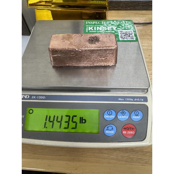 Incredible 1.44 LB Pound Copper Ingot Bar - Mint Condition - Exceptional Piece