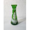Image 1 : Vintage Mary Gregory Hand-Painted Enamel Green Glass Vase With Gold Rim