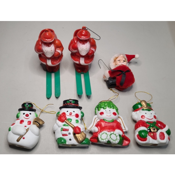 Vintage Christmas Ornaments Featuring Rosbro Santa Ski Candy Container Ornament