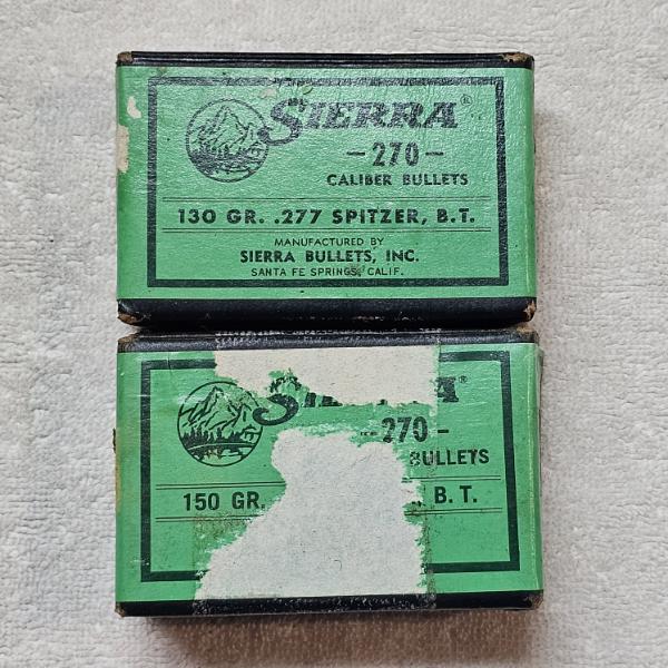 Two Boxes of Vintage Sierra .270 Caliber Reloading Bullets (130/150Gr.)