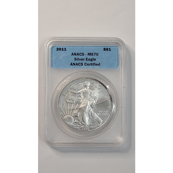 ANACS CERTIFIED MS70 2011 One Troy Ounce .999 Fine Silver American Eagle