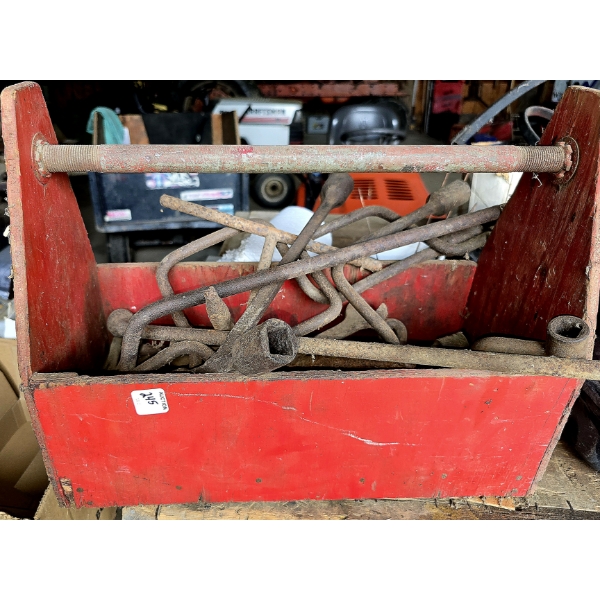 Assorted Cranks in Homemade Red Wooden Tool Box