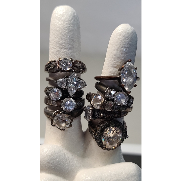 Assorted Style Sterling Silver Rings With White Stones -Mostly Size 8 - Total Weight: 41.3g