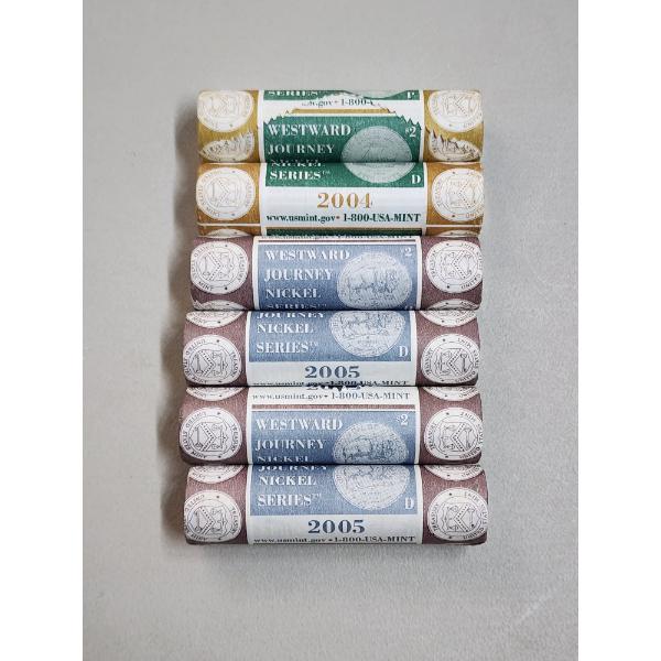 (6) Rolls of 2004-2005 Westward Journey Jefferson Nickels FV: $12.00