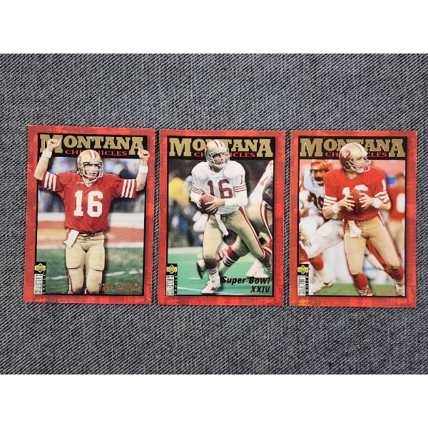 Three Assorted Upper Deck 1995 Joe Montana Football Trading Cards