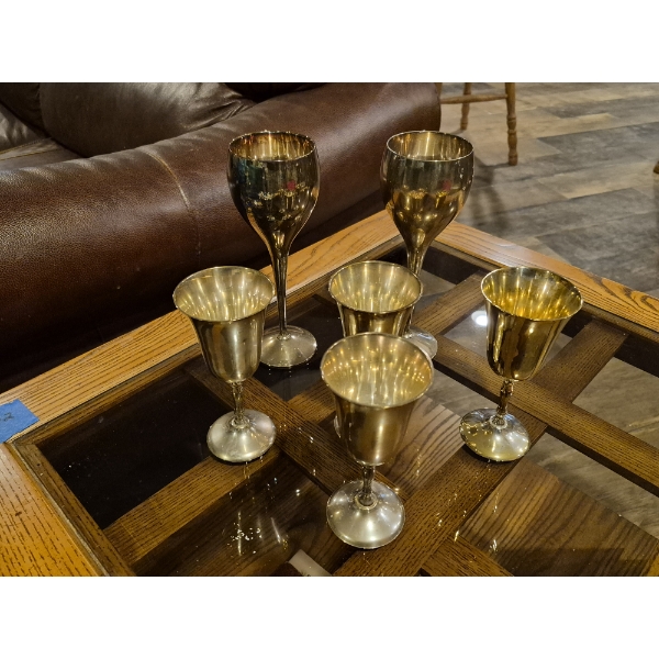 6 Pcs Total - 2 Silver Plate 8" Wine Goblets & 4 Water Goblets -at 5 1/2" T