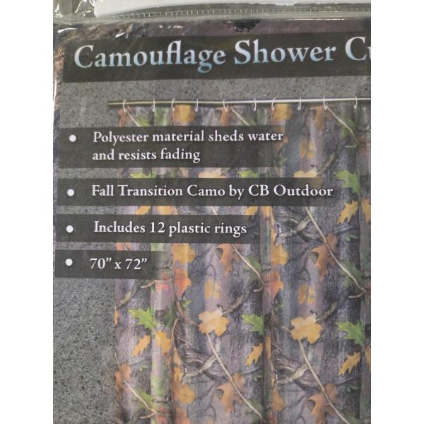 Brand New CB Outdoors Camo 70''x72'' Shower Curtain With Rings! 