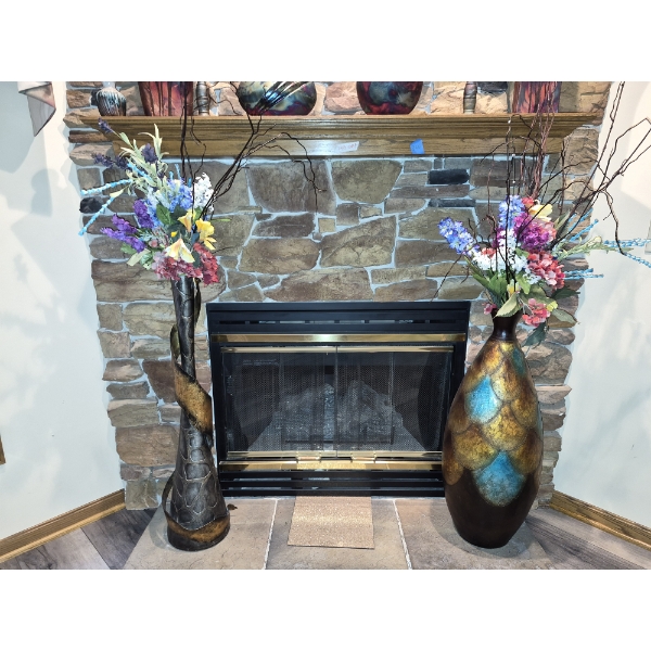 Tall Metal Art Floral Vases As Shown 2 Pc Set - 38" Tall