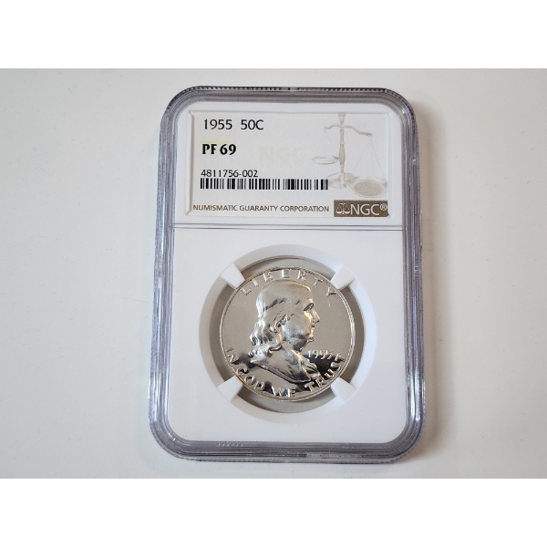 NGC GRADED PF69 1955 Franklin Half Dollar 90% Silver 