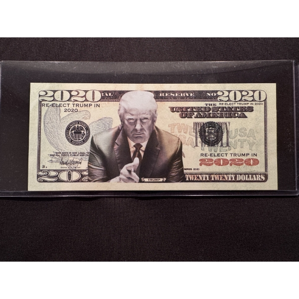 2020 Re-Elect Donald J. Trump Campaign Collector Bill In Protective Holder - Mint Condition
