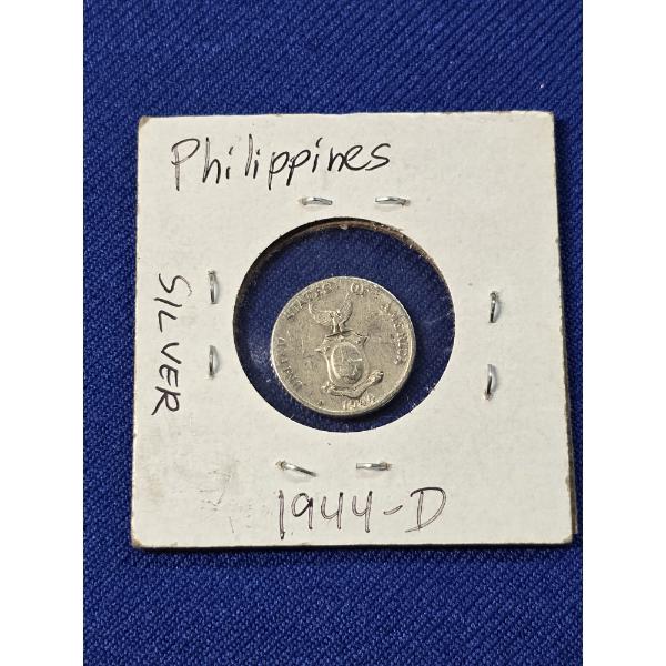 1944- D Philippines 10 Centavos Silver Coin