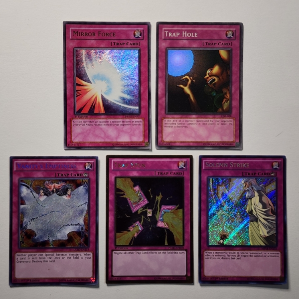Five Assorted Holo Yu-Gi-Oh Trading Cards ~ All Traps ~ Including 1st Editions!