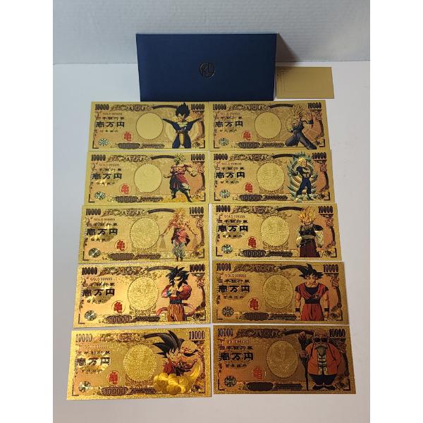 x10 Assorted Dragon Ball Z $10000 999999 24K Gold Foil Banknotes Set w/ CoA