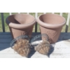 Image 1 : As Shown - 2  Large Molded Planter Pots & 2 Hanging Wire Frame Planters