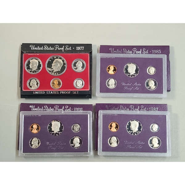 1977 U.S Proof Coin Set & 1985, 1986, 1987 United States Mint Proof Coin Sets