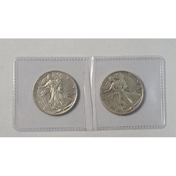 (2) AU Condition United States 1943 Walking Liberty 90% Silver Half Dollars - Face Value: $1.00