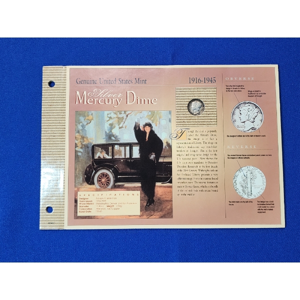 United States 1940 Silver Mercury Dime with Information Card 