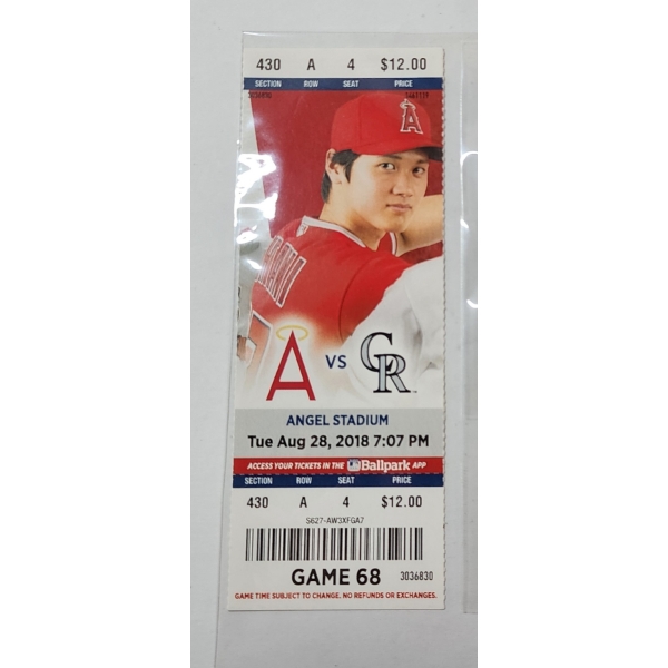 UNTORN RARE 2018 LA Angels Shohei Ohtani Rookie Season Ticket Game 68 Excellent Condition