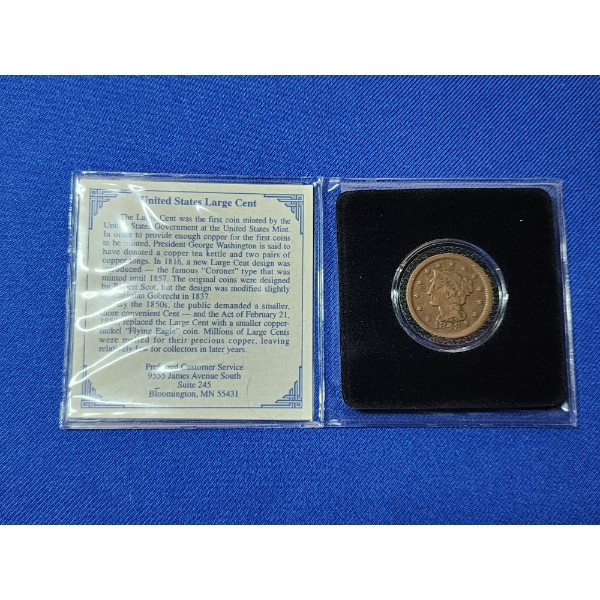 1848 United States Large Cent - In Holder With Certificate of Authenticity