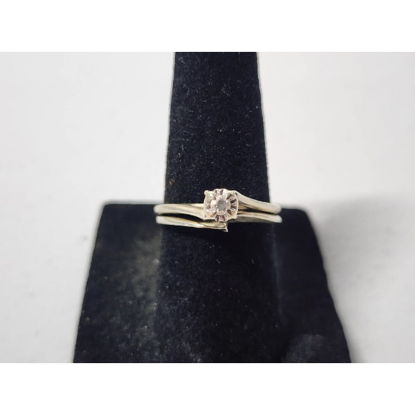 14K White Gold Diamond Engagement-Style Ring and Band - Size 6.5 TW: 2.3g
