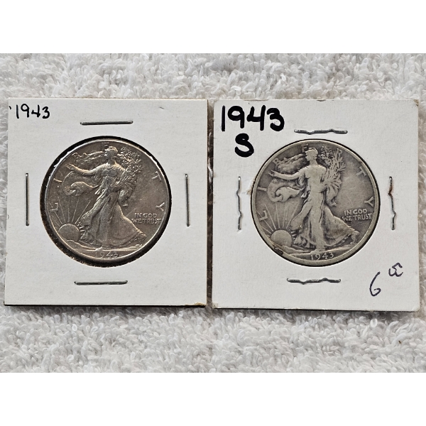 2 Walking Liberty 90% Silver Half-Dollar Coins - AFV $1